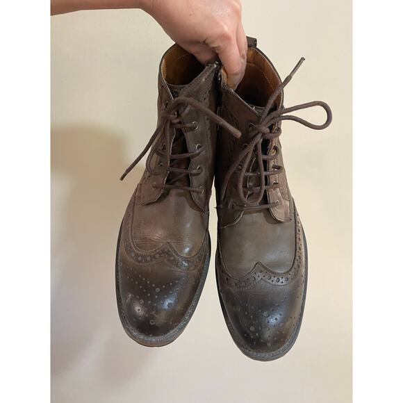 EUC Steve Madden Mens Leather Boots Sprocket Brown Size 11 Zip Wingtip main image 6
